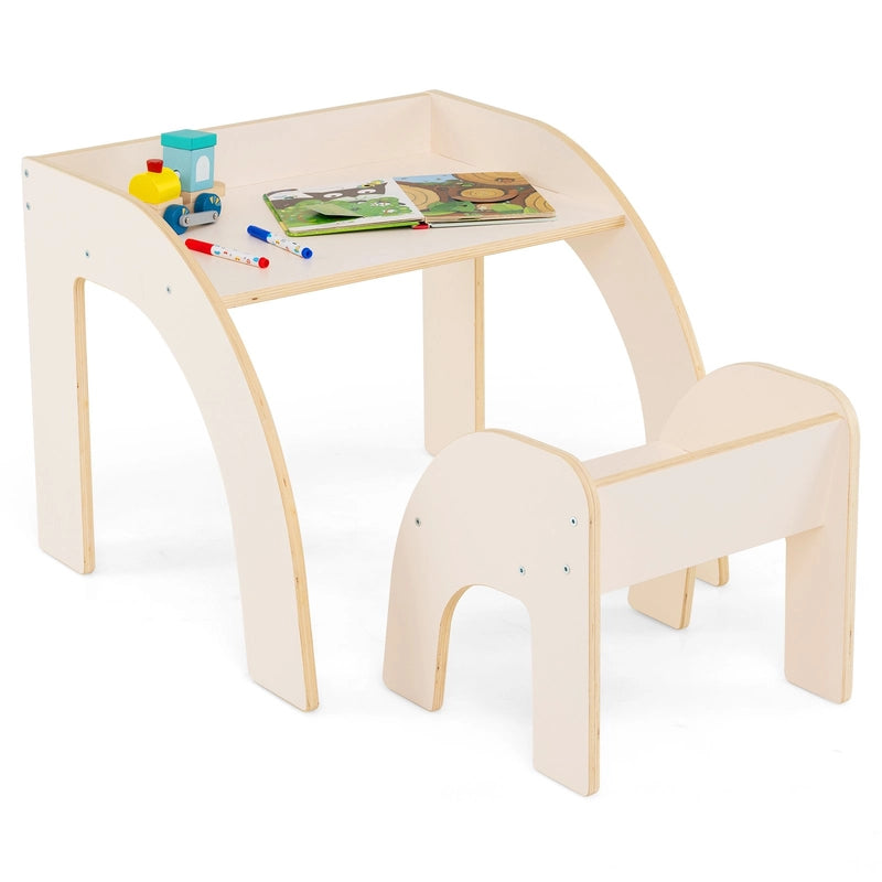 Kids Table and Chair Set with Wide Tabletop and Curved Edges for Kids Room-White