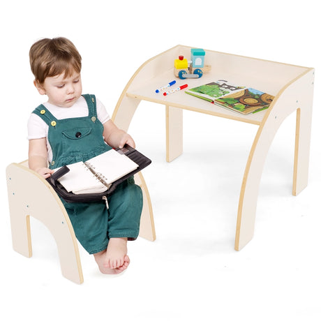 Kids Table and Chair Set with Wide Tabletop and Curved Edges for Kids Room-White