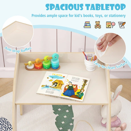Kids Table and Chair Set with Wide Tabletop and Curved Edges for Kids Room-White