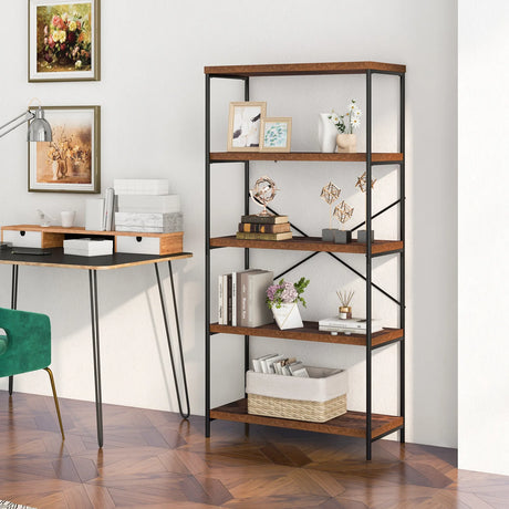 Multipurpose Open Bookcase Industrial Rack Wide Standing Storage Shelf-Brown