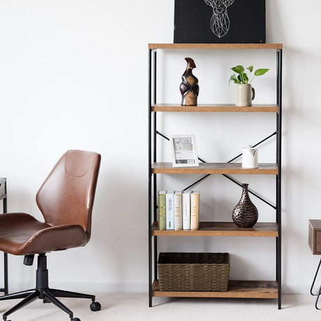 Multipurpose Open Bookcase Industrial Rack Wide Standing Storage Shelf-Brown