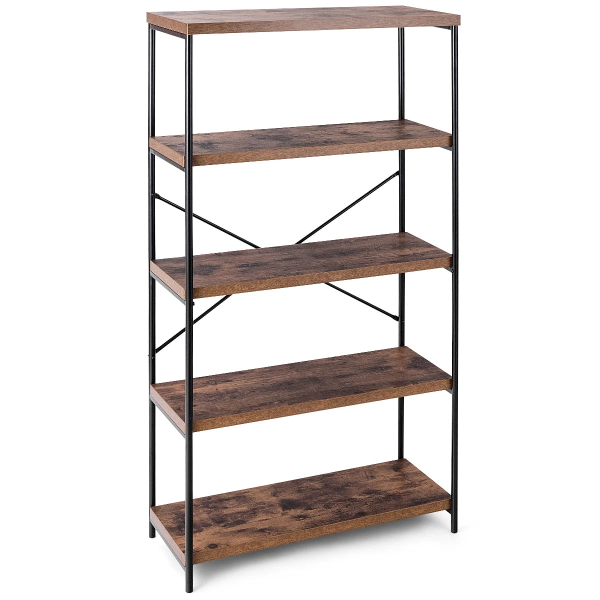 Multipurpose Open Bookcase Industrial Rack Wide Standing Storage Shelf-Brown