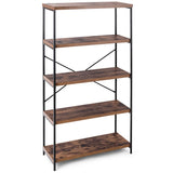 Multipurpose Open Bookcase Industrial Rack Wide Standing Storage Shelf-Brown