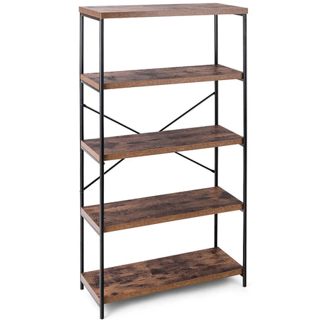 Multipurpose Open Bookcase Industrial Rack Wide Standing Storage Shelf-Brown