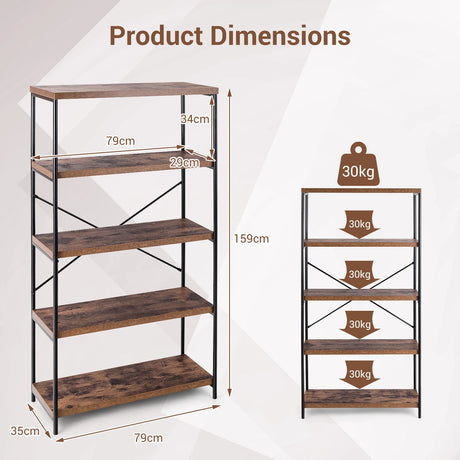 Multipurpose Open Bookcase Industrial Rack Wide Standing Storage Shelf-Brown