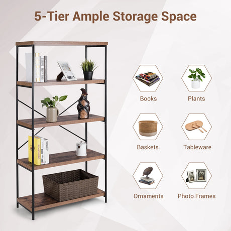Multipurpose Open Bookcase Industrial Rack Wide Standing Storage Shelf-Brown
