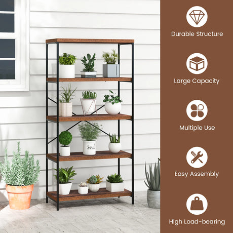 Multipurpose Open Bookcase Industrial Rack Wide Standing Storage Shelf-Brown
