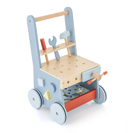 2 in 1 Toddler Wooden Baby Push Walker and Tool Toys with Bottom Storage