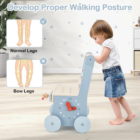 2 in 1 Toddler Wooden Baby Push Walker and Tool Toys with Bottom Storage