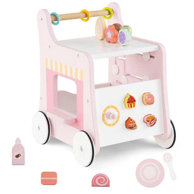 Multifunctional Ice Cream Cart Toy with Sweet Accessories and Smooth Wheels-Pink