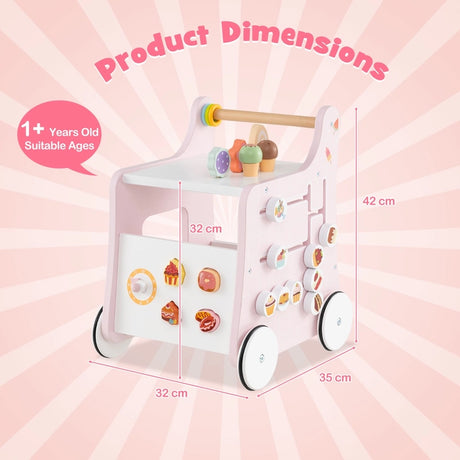 Multifunctional Ice Cream Cart Toy with Sweet Accessories and Smooth Wheels-Pink