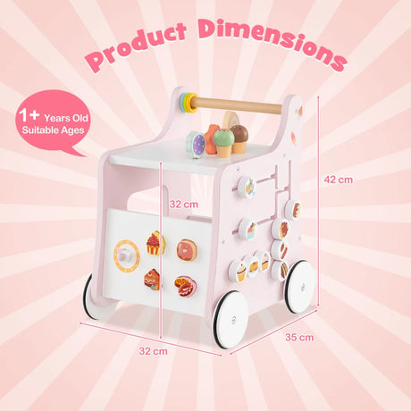 Multifunctional Ice Cream Cart Toy with Sweet Accessories and Smooth Wheels-Pink