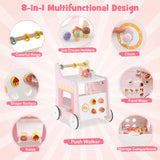 Multifunctional Ice Cream Cart Toy with Sweet Accessories and Smooth Wheels-Pink
