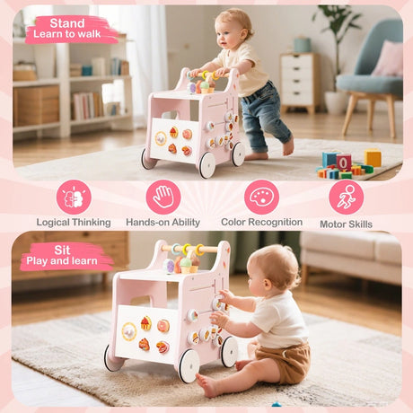 Multifunctional Ice Cream Cart Toy with Sweet Accessories and Smooth Wheels-Pink