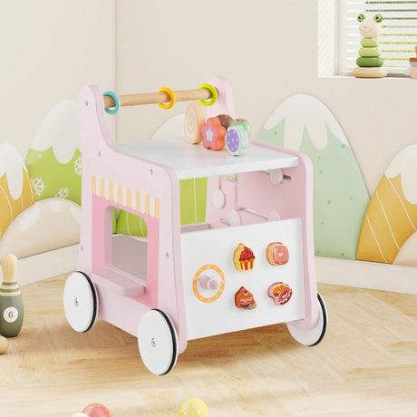 Multifunctional Ice Cream Cart Toy with Sweet Accessories and Smooth Wheels-Pink