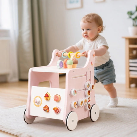 Multifunctional Ice Cream Cart Toy with Sweet Accessories and Smooth Wheels-Pink