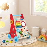 Wooden Baby Push Walker with Storage and Wheels for Boys and Girls 3+ Years Old-Natural