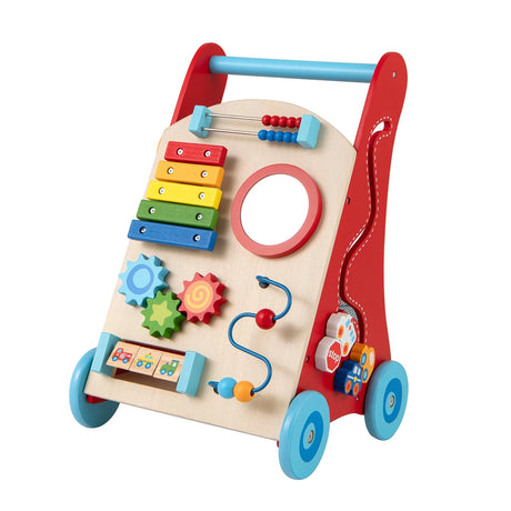 Wooden Baby Push Walker with Storage and Wheels for Boys and Girls 3+ Years Old-Natural