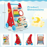 Wooden Baby Push Walker with Storage and Wheels for Boys and Girls 3+ Years Old-Natural