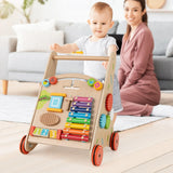 Wooden Baby Push Walker with Handle and Wheels-Natural