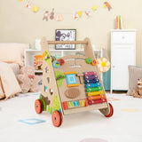 Wooden Baby Push Walker with Handle and Wheels-Natural