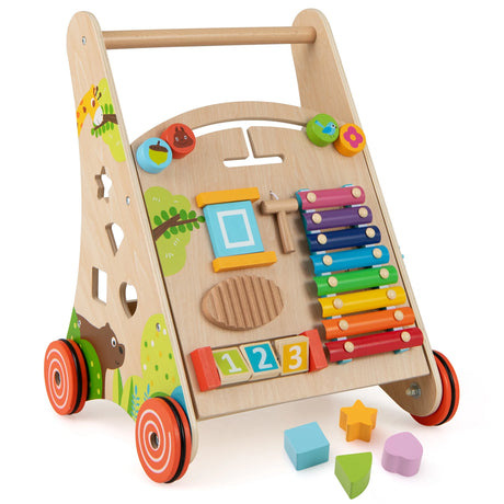 Wooden Baby Push Walker with Handle and Wheels-Natural