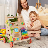 Wooden Baby Push Walker with Handle and Wheels-Natural