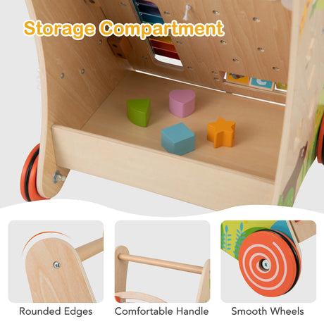 Wooden Baby Push Walker with Handle and Wheels-Natural