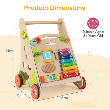 Wooden Baby Push Walker with Handle and Wheels-Natural