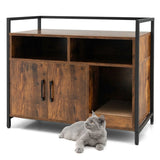 Cat Litter Box Enclosure with Double Doors & Scratch Cardboard-Coffee