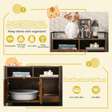 Cat Litter Box Enclosure with Double Doors & Scratch Cardboard-Coffee