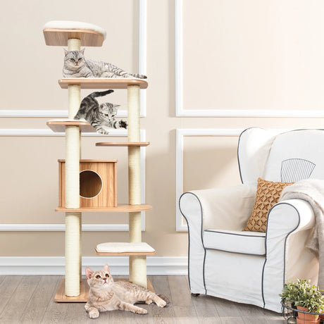 Modern Cat Climbing Tree with Scratch Resistant Sisal Rope Column for Cats