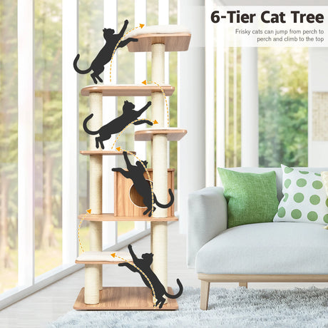 Modern Cat Climbing Tree with Scratch Resistant Sisal Rope Column for Cats