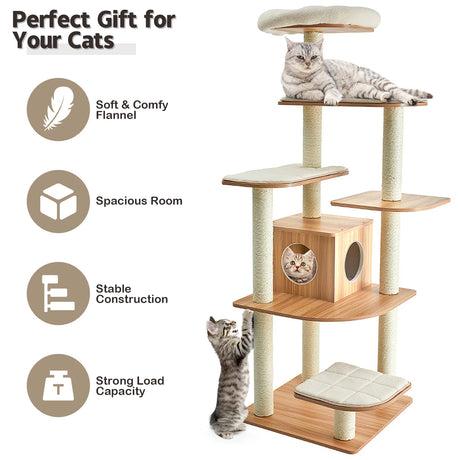 Modern Cat Climbing Tree with Scratch Resistant Sisal Rope Column for Cats