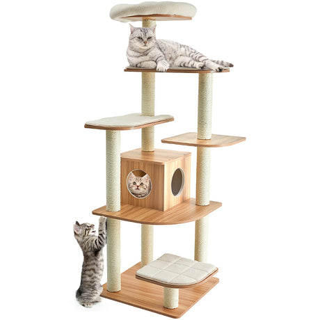Modern Cat Climbing Tree with Scratch Resistant Sisal Rope Column for Cats