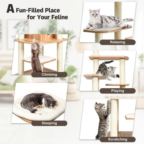 Modern Cat Climbing Tree with Scratch Resistant Sisal Rope Column for Cats