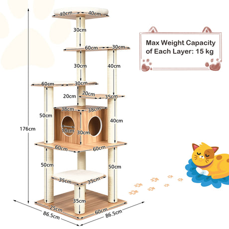 Modern Cat Climbing Tree with Scratch Resistant Sisal Rope Column for Cats