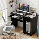 Wooden Computer Desk with Pull-out Keyboard Tray and Adjustable Storage Shelves-Black