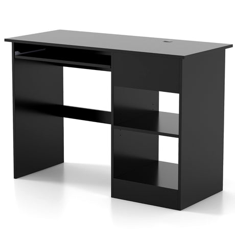 Wooden Computer Desk with Pull-out Keyboard Tray and Adjustable Storage Shelves-Black