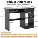 Wooden Computer Desk with Pull-out Keyboard Tray and Adjustable Storage Shelves-Black