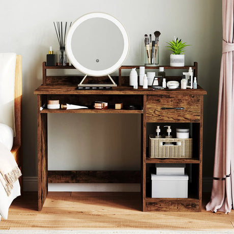 Wooden Computer Desk With Keyboard Tray for Work and Study-Rustic Brown