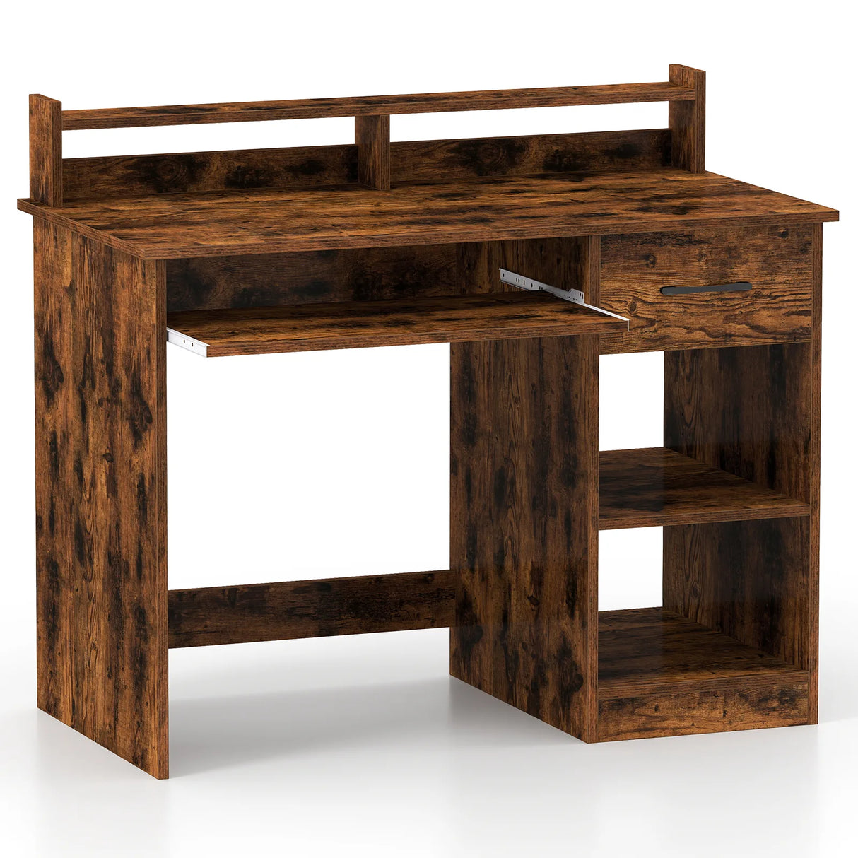 Wooden Computer Desk With Keyboard Tray for Work and Study-Rustic Brown