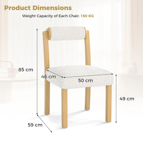 Wooden Dining Chair with Rubber Wood Frame and Cylinder Back Set of 2-White