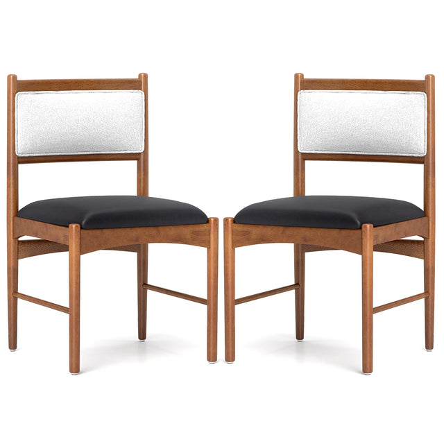 Wooden Dining Chair Set of 2 with Rubber Wood Frame and Faux Sherpa Backrest-Walnut