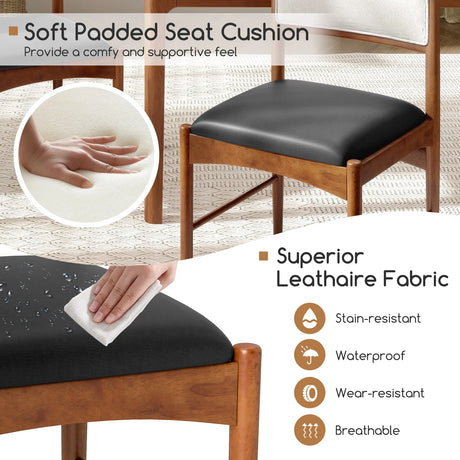 Wooden Dining Chair Set of 2 with Rubber Wood Frame and Faux Sherpa Backrest-Walnut