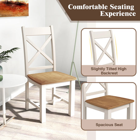 Wooden Dining Chairs Set of 2 with High Back and Rubber Wood Frame-Natural