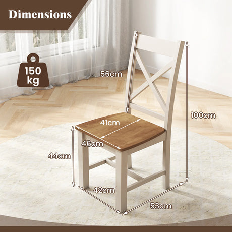 Wooden Dining Chairs Set of 2 with High Back and Rubber Wood Frame-Natural