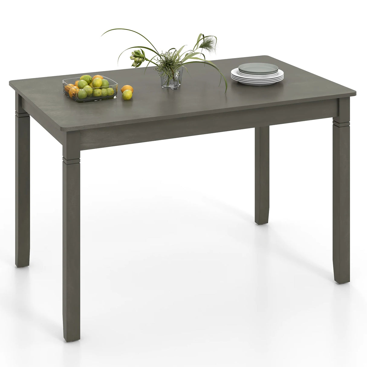 48-Inch Wooden Dining Table for 4 People Rectangular Kitchen Table with Rubber Wood Legs-Gray