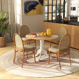 Wooden Dining Table with Round Tabletop and Curved Trestle Legs-Natural & White