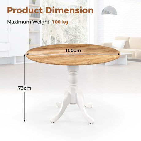 Wooden Dining Table with Round Tabletop and Curved Trestle Legs-Natural & White
